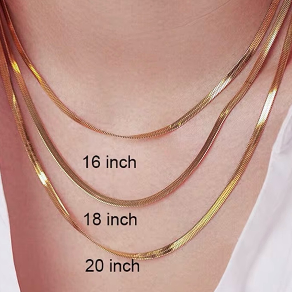 Clearance! New 2MM Gold Herringbone 16" Choker Chain Necklace - Women's Jewelry - Picture 5 of 6